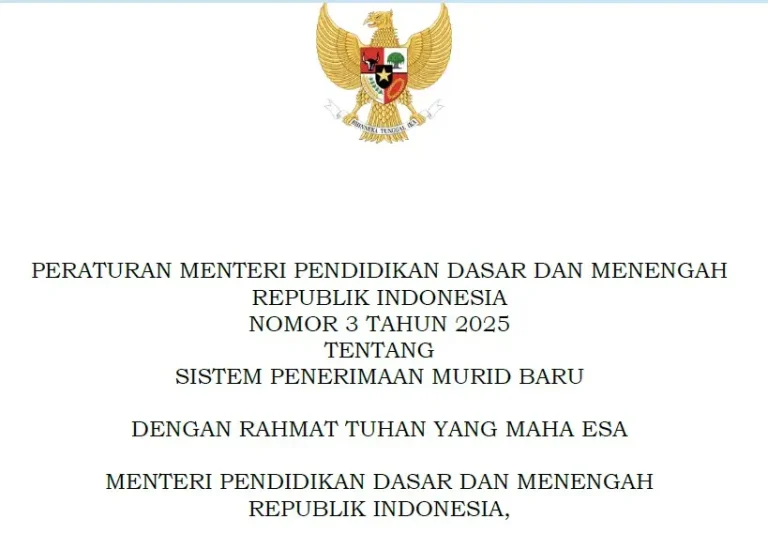 SPMB 2025: Penerimaan Murid Baru, Download Permendikdasmen No. 3 Tahun 2025