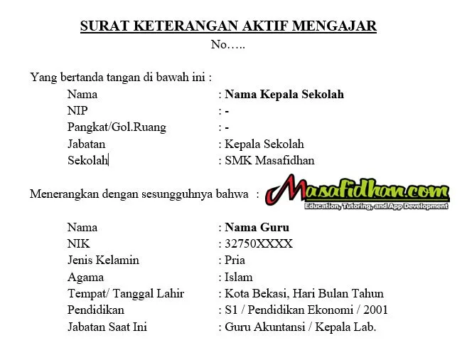 SURAT KETERANGAN AKTIF MENGAJAR DI SEKOLAH